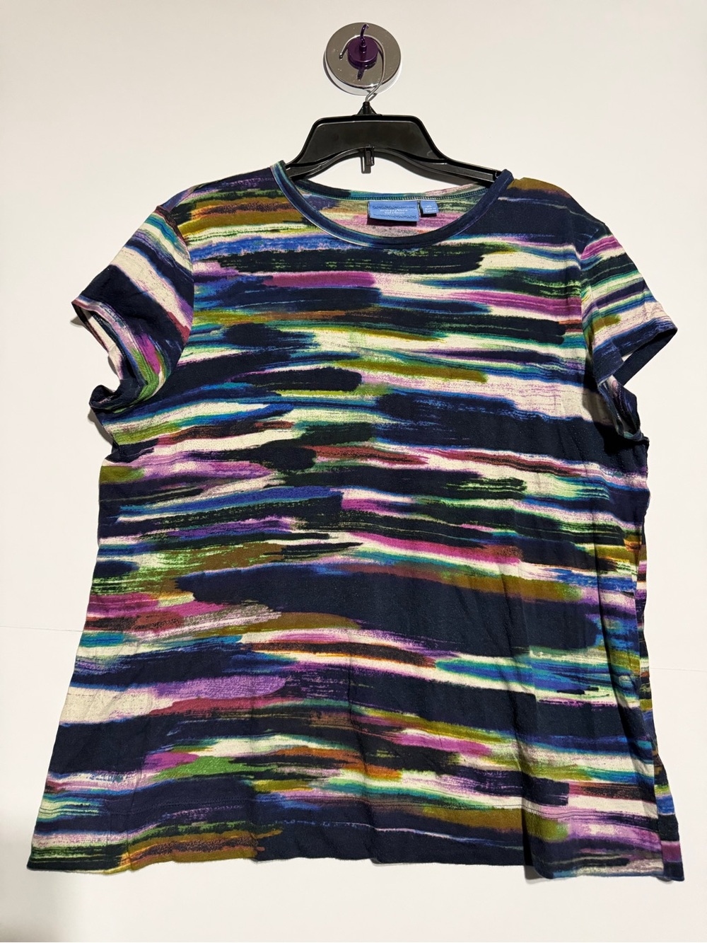 Simply Vera Vera Wang Navy Multicolor Brushstroke Short Sleeve Top